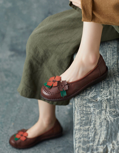 Leren Bloem Retro Flats