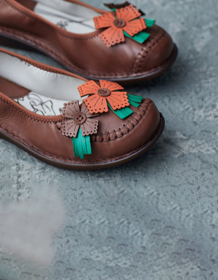 Leren Bloem Retro Flats