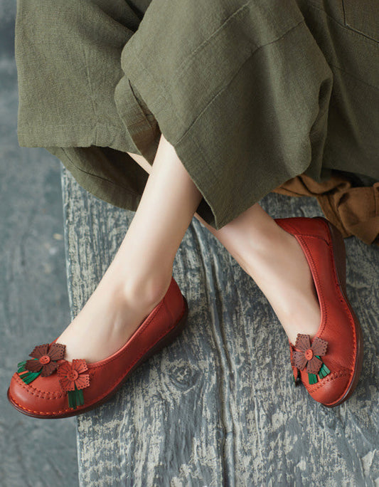 Leren Bloem Retro Flats