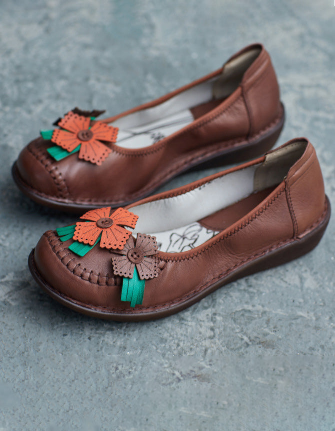 Leren Bloem Retro Flats