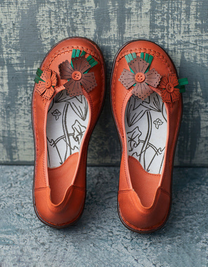 Leren Bloem Retro Flats