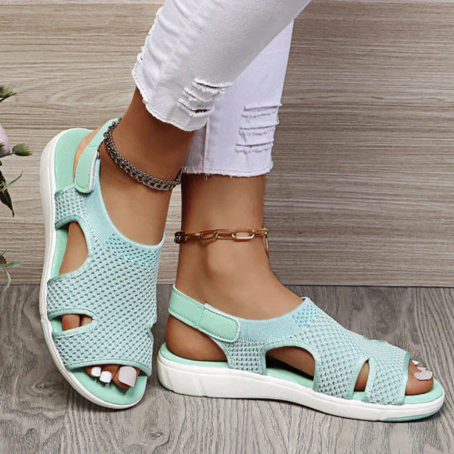 Platte Mesh Elastiek Sandalen Peep Toe