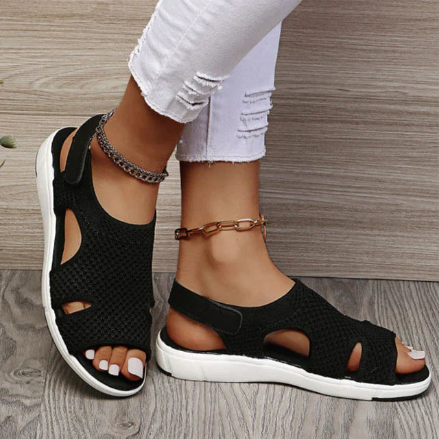 Platte Mesh Elastiek Sandalen Peep Toe