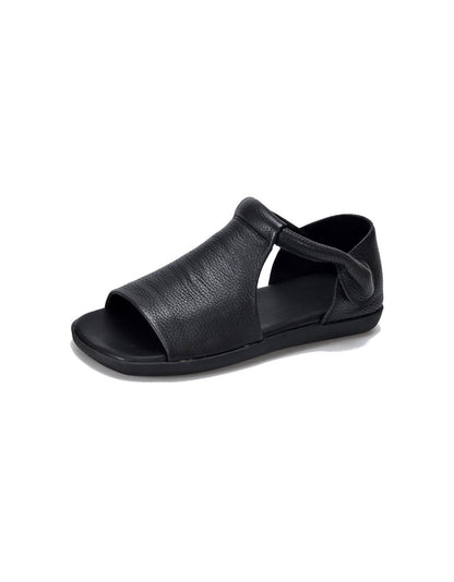 Leren platte sandalen met open teen