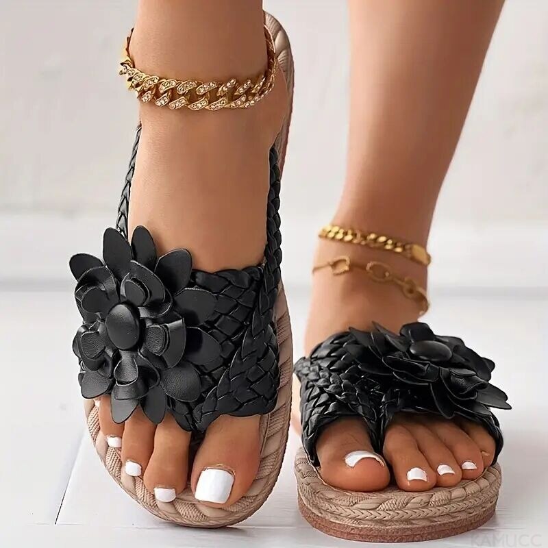 Boho stijl slippers met bloemen