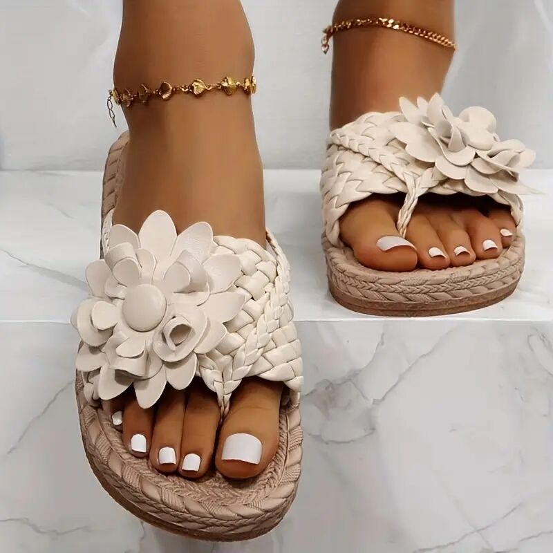 Boho stijl slippers met bloemen