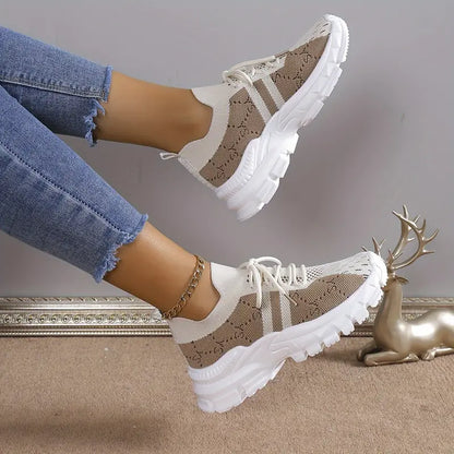 Vrouwen Letter Patroon Lace-up Fashion Chunky Sneakers