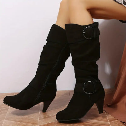 Buckle Mid-Heel Boots