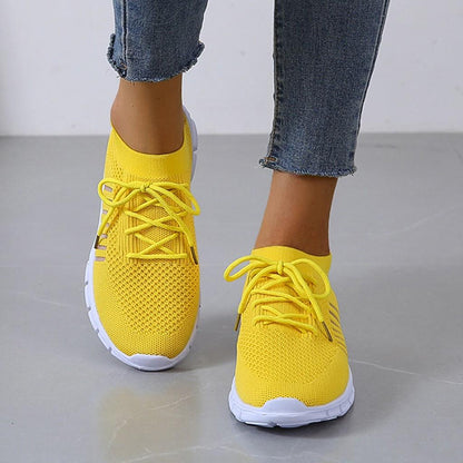 Gebreide hardloopsneakers voor dames, effen kleur ademen in Low Top Wandeltrainers