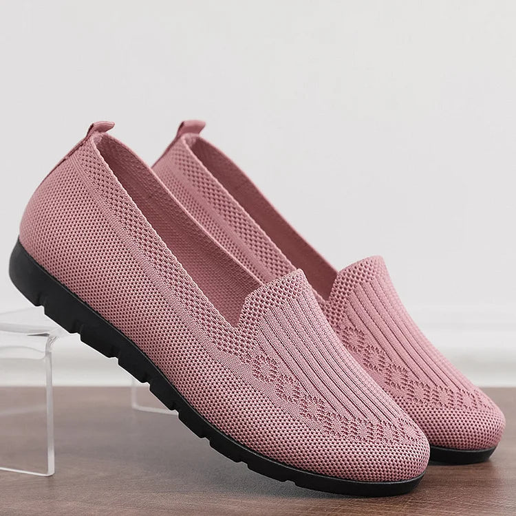 Gebreide Solid Colour Loafers, lichtgewicht anti-slip platte slipschoenen voor vrouwen