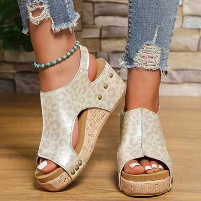 Womens Casual Open Toe Wedge Sandals Enkelband Sluiting