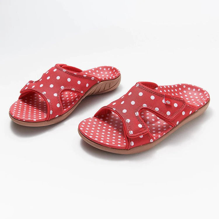 Polka Dot Print Open Toe Hook Loop Flat Sandals