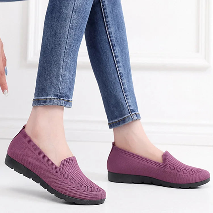 Gebreide Solid Colour Loafers, lichtgewicht anti-slip platte slipschoenen voor vrouwen