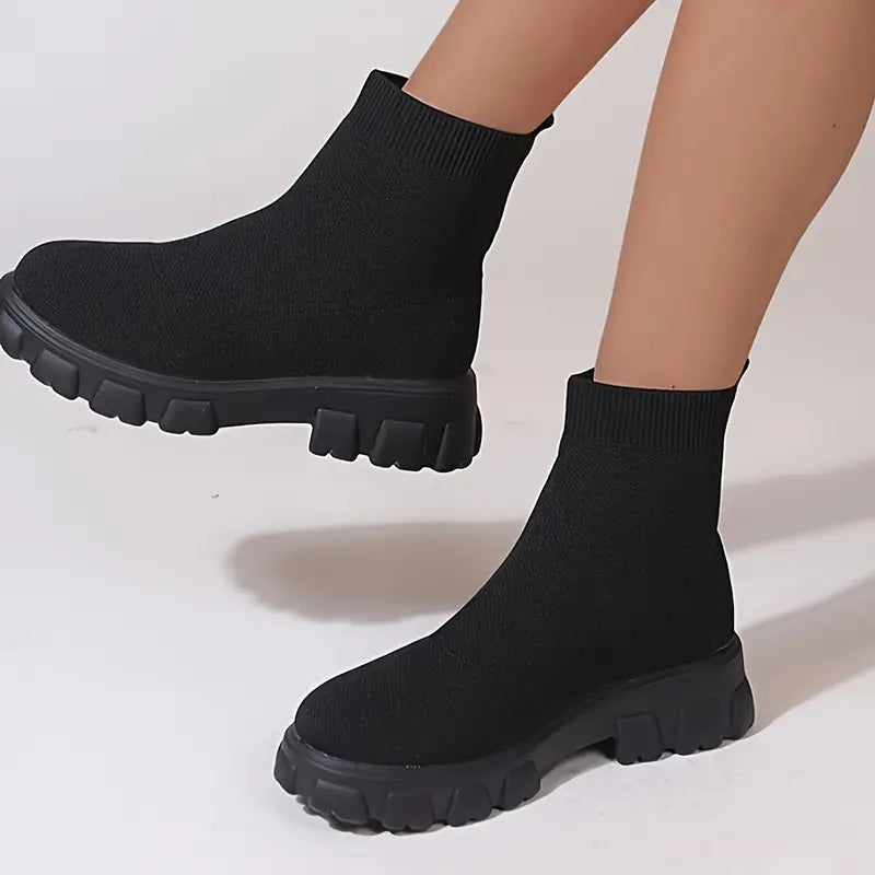 Enkellaarsjes Vrouwen Mid Calf Knit Chunky Schoenen