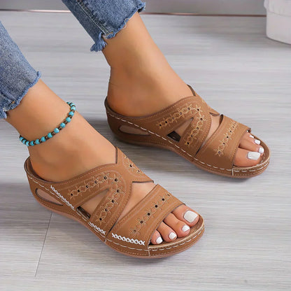 Leren sandalen in effen kleuren voor dames