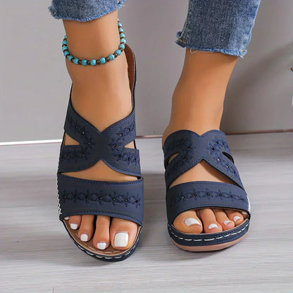 Leren sandalen in effen kleuren voor dames