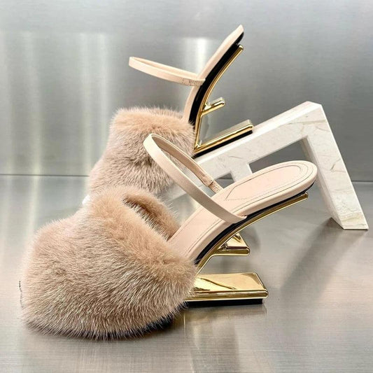 Fashion Women Fur Slippers Sexy Peep Toe Gladiator Sandals Dress Pumps - Shop & Buy