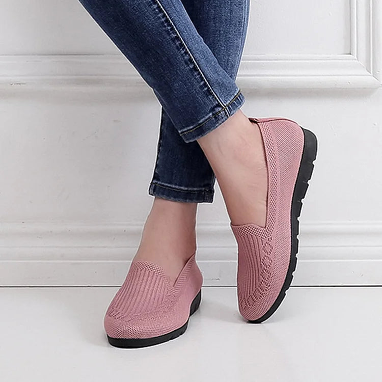 Gebreide Solid Colour Loafers, lichtgewicht anti-slip platte slipschoenen voor vrouwen