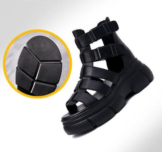 Handgemaakte leren retro casual enkellaarsjes sandalen