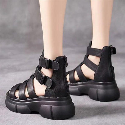 Handgemaakte leren retro casual enkellaarsjes sandalen