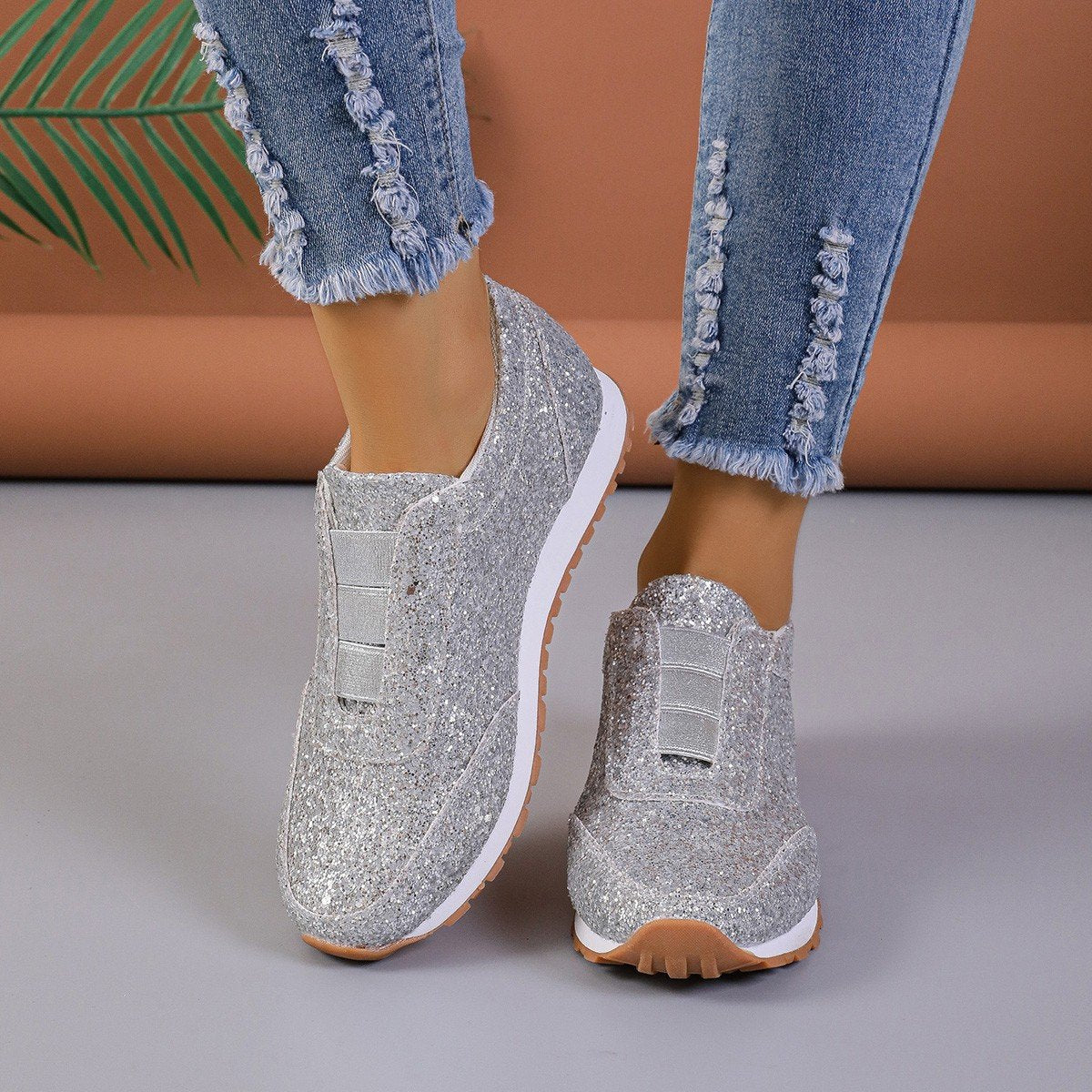 Fonkelende Glitter Elastische Slip-On Mode Sneakers