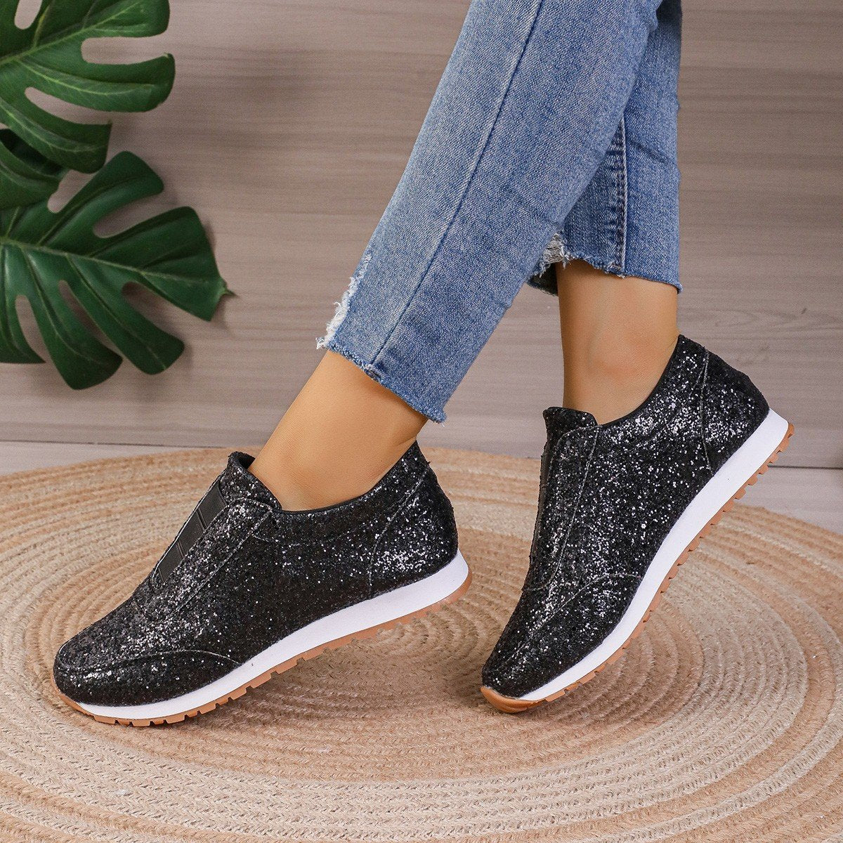 Fonkelende Glitter Elastische Slip-On Mode Sneakers