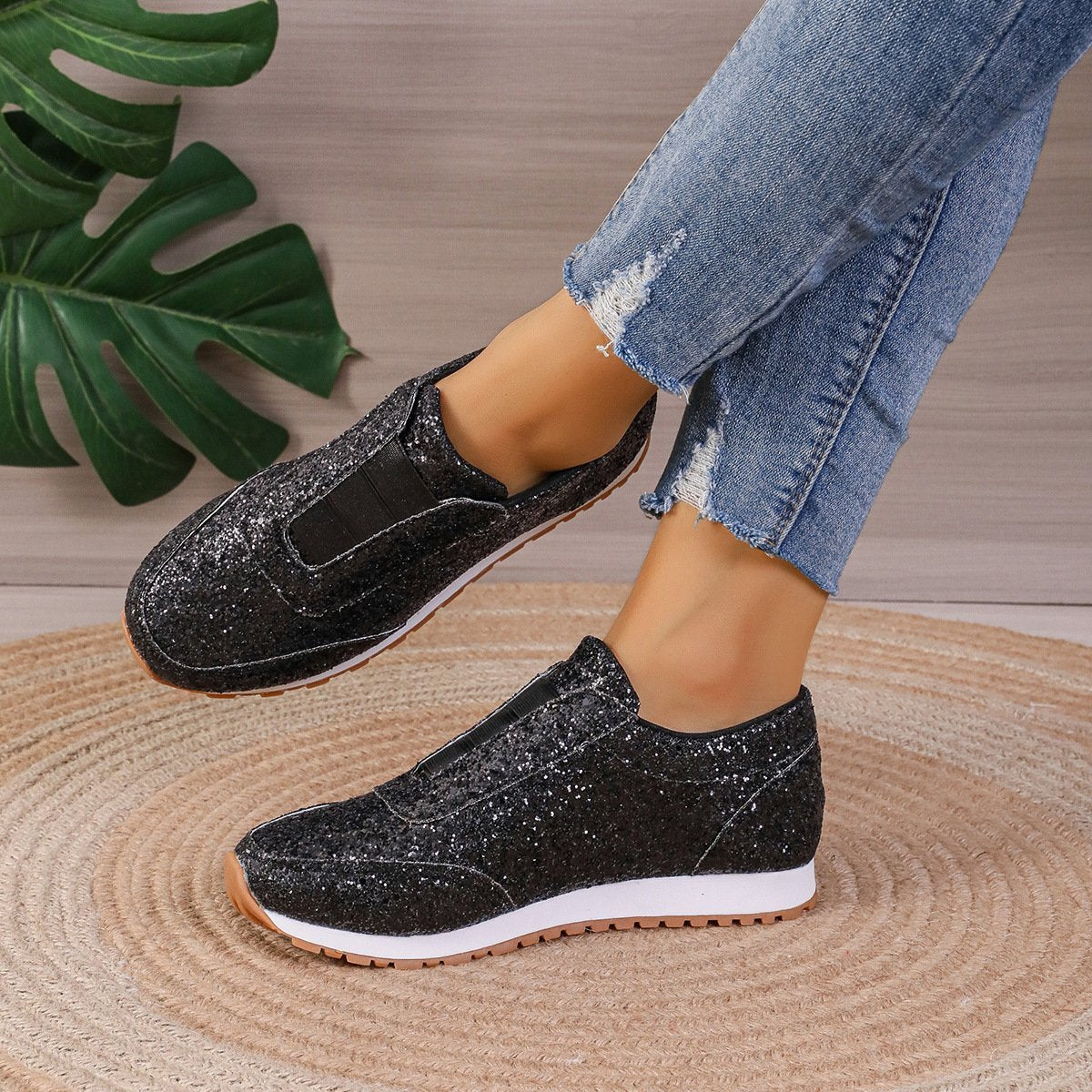 Fonkelende Glitter Elastische Slip-On Mode Sneakers