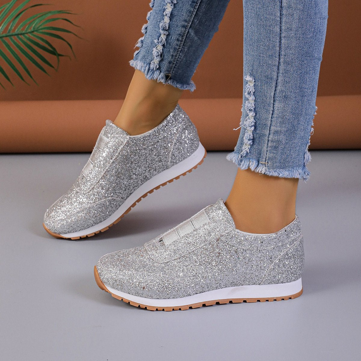 Fonkelende Glitter Elastische Slip-On Mode Sneakers