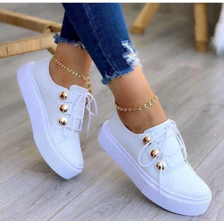 Lace-up Flats Sneakers Women Rivet Casual Shoes-5