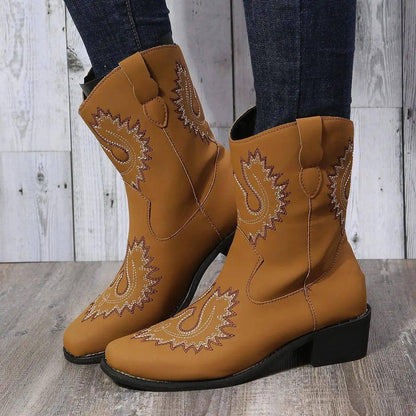 Large Short Boots Embroidered Ethnic Style Slope Heel Casual-6