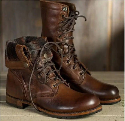 Motorcycle Boots Women Men Retro Lace-Up Combat Boot Low-1