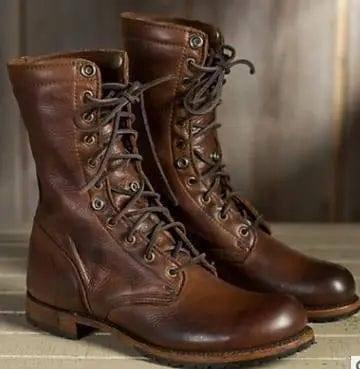 Motorcycle Boots Women Men Retro Lace-Up Combat Boot Low-4