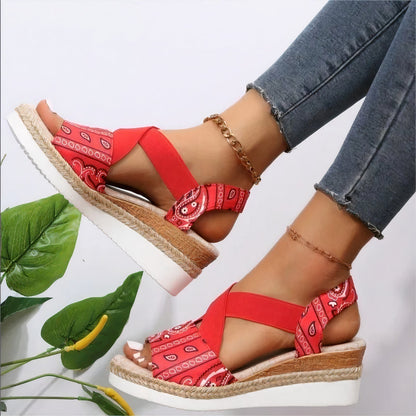 Vrouwen Casual Cross-Strap Retro Sandalen Ademend Dikke Zool Sleehak Sandalen