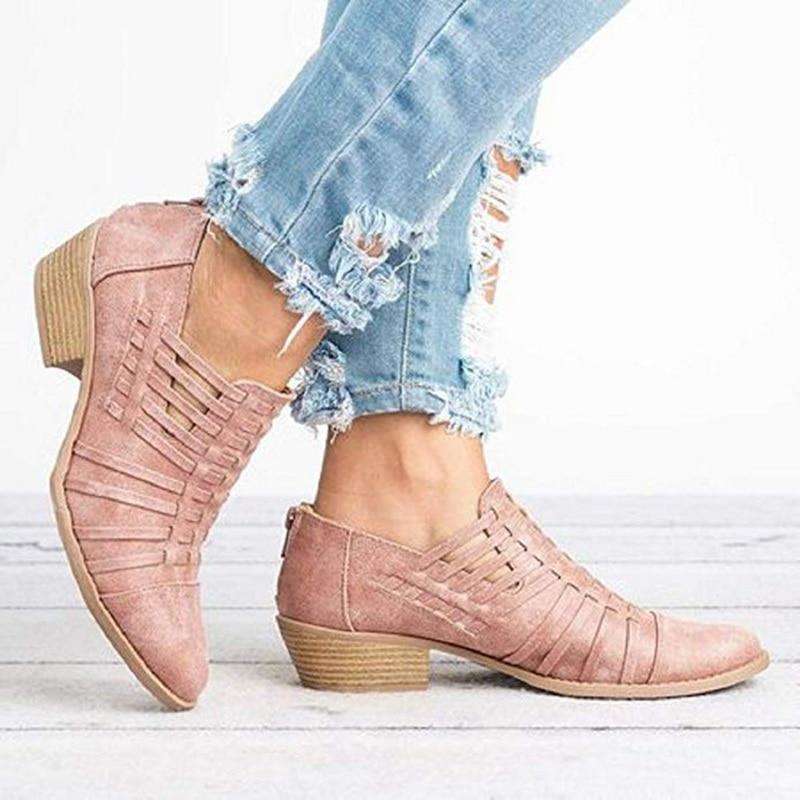 Low Heel Shoes Thick Heel Zipper Sandals