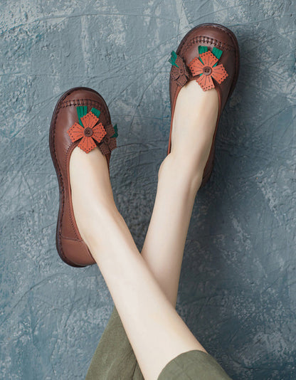 Leren Bloem Retro Flats