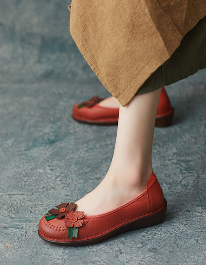 Leren Bloem Retro Flats