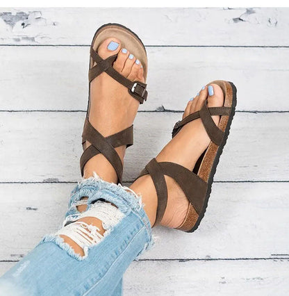 Leren platte sandalen