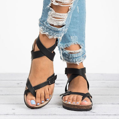 Leren platte sandalen