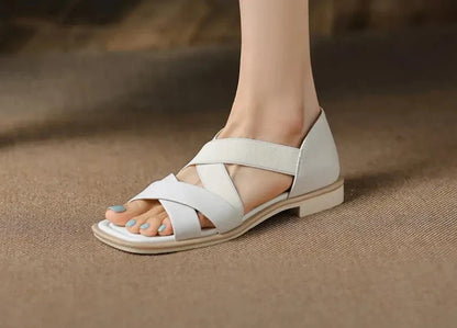 Dames Wave Leren Platte Sandalen