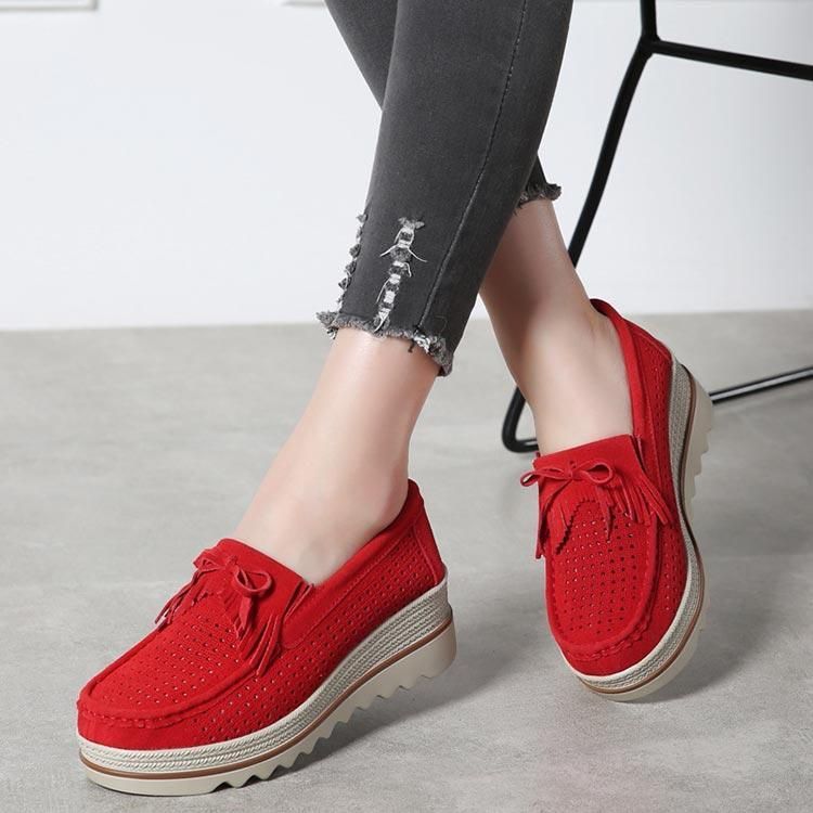 Casual Schoenen Slip Op Leren Lage Top Flats